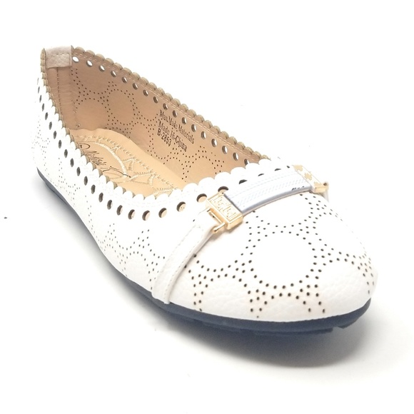 Women's Laser Cut Flats with Buckle, B-2853, White - Picture 2 of 3